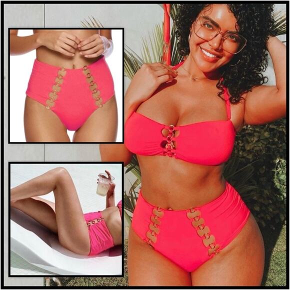 BS14 BEACH BUNNY High Waist Barbie Pink Ireland Bottoms SZ L $130 - Picture 1 of 15